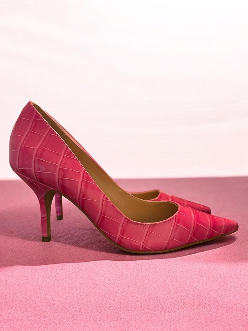 Dune London Pink Croc-Embossed Pointed-Toe Pumps
